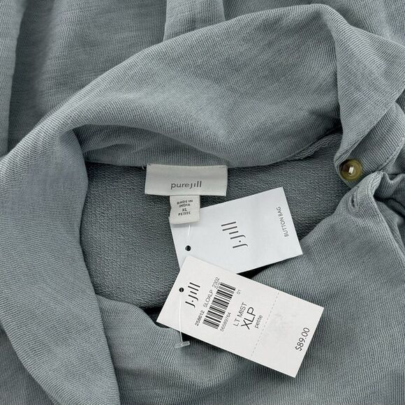 NWT J. Jill Petite Sz XL Split Neck Button Turtleneck Light Blue Cotton Sweater - Picture 7 of 14